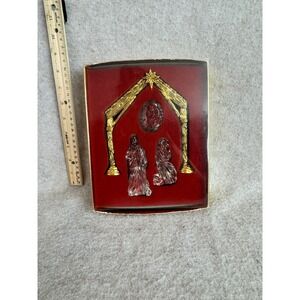 Gorham Nativity Scene 3pc Holiday Tradition Since 1831 Gold Arch Crystal Figures